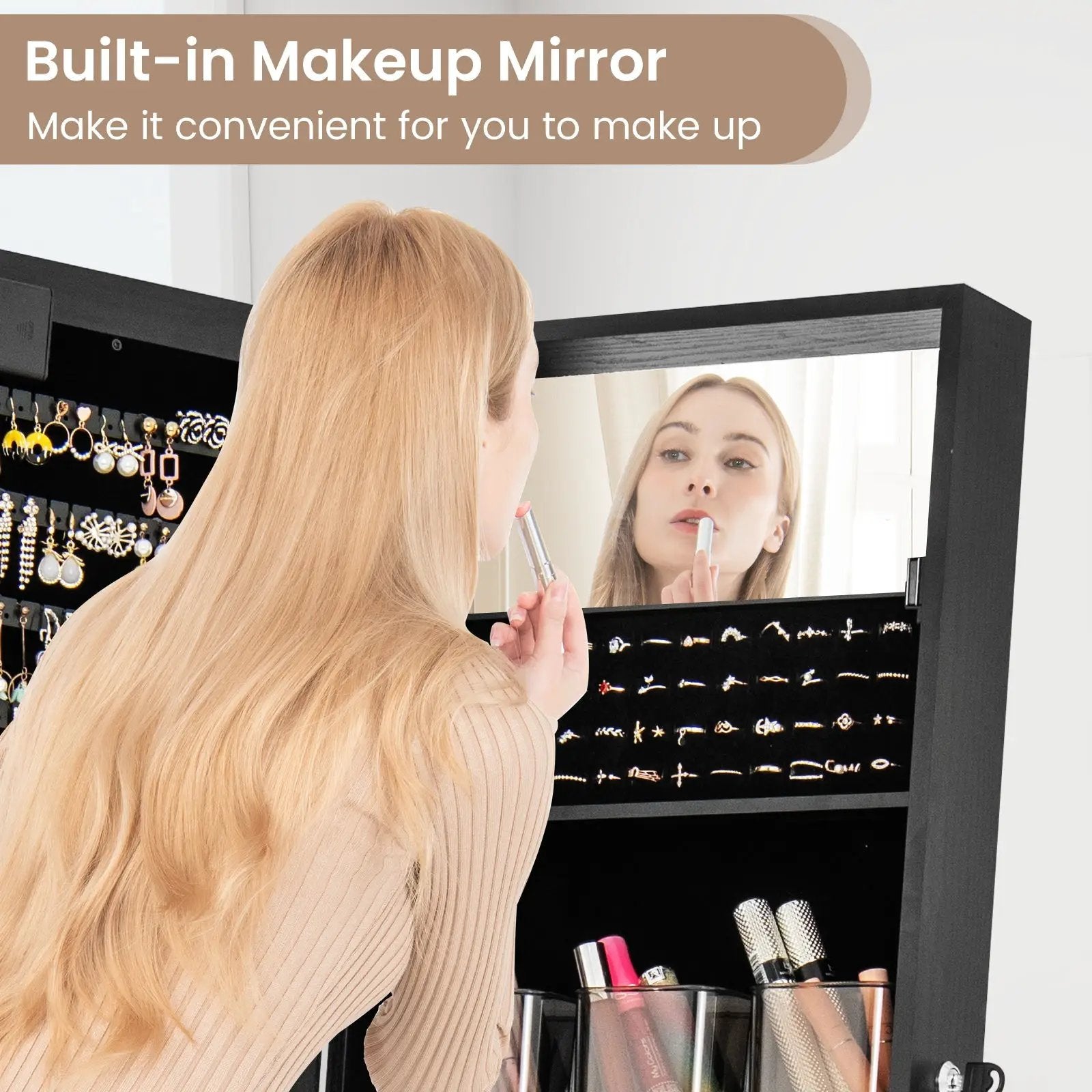 Mirror Jewelry Cabinet with 20 Warm Lights and 4 Tilt Angles by DirectDeals