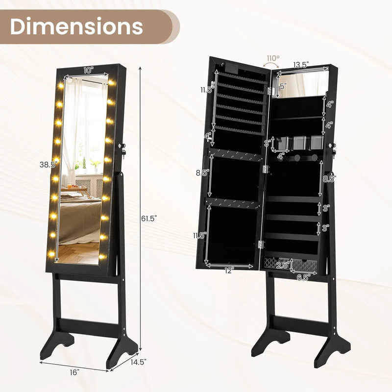 Mirror Jewelry Cabinet with 20 Warm Lights and 4 Tilt Angles by DirectDeals