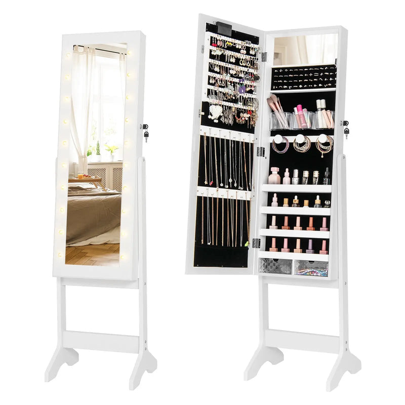 Mirror Jewelry Cabinet with 20 Warm Lights and 4 Tilt Angles by DirectDeals