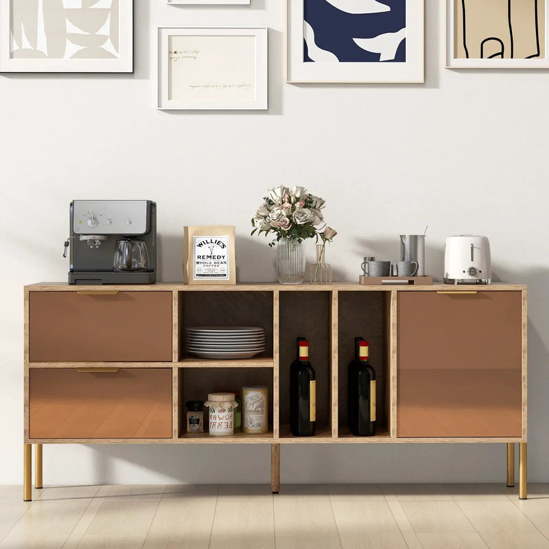 Mirrored Buffet Cabinet with 2 Drawers and 1 Door for Living Room-Natural by DirectDeals