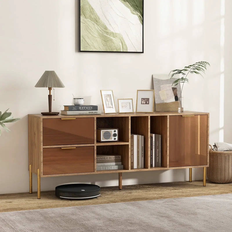 Mirrored Buffet Cabinet with 2 Drawers and 1 Door for Living Room-Natural by DirectDeals