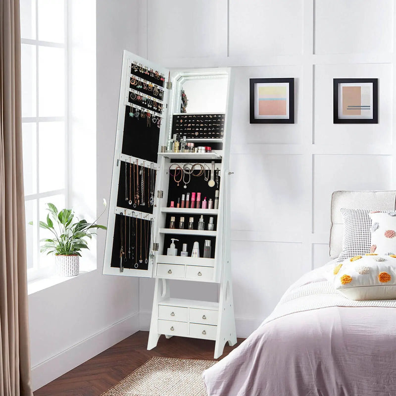 Freestanding Full Length LED Mirrored Jewelry Armoire with 6 Drawers by DirectDeals