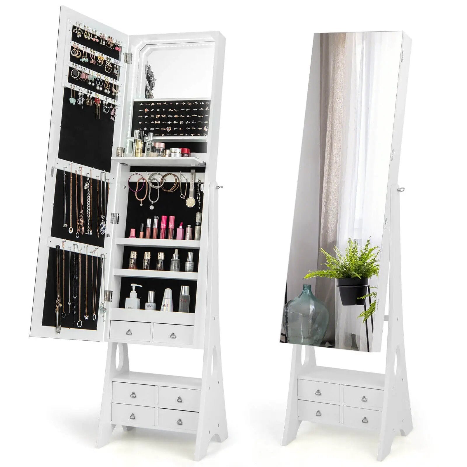 Freestanding Full Length LED Mirrored Jewelry Armoire with 6 Drawers by DirectDeals