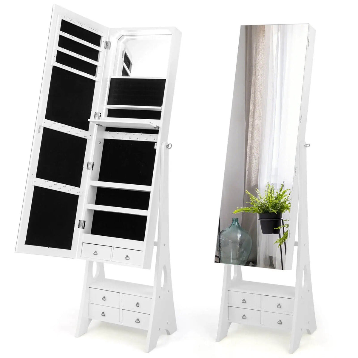 Freestanding Full Length LED Mirrored Jewelry Armoire with 6 Drawers, photo 3 of 10