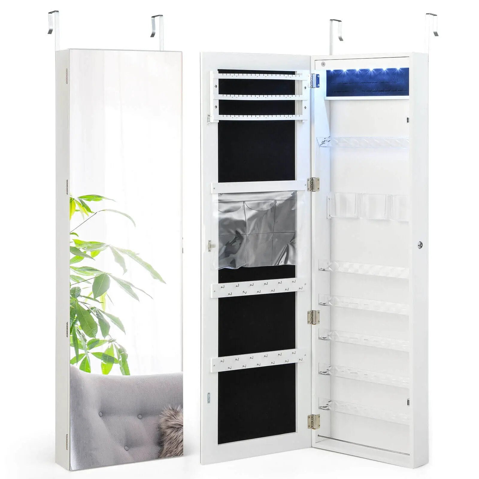 Wall Door Mounted Jewelry Armoire with Frameless LED Mirror by DirectDeals