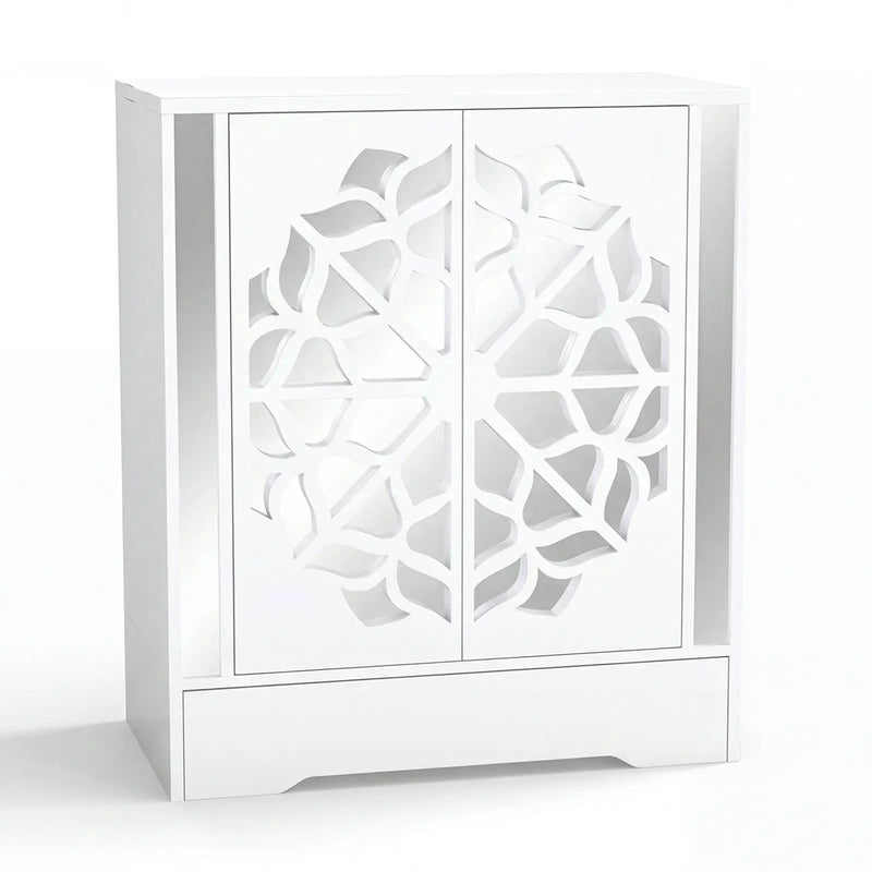 Mirrored Shoe Cabinet 4-Tier Shoe Organizer with Large Drawer-White by DirectDeals