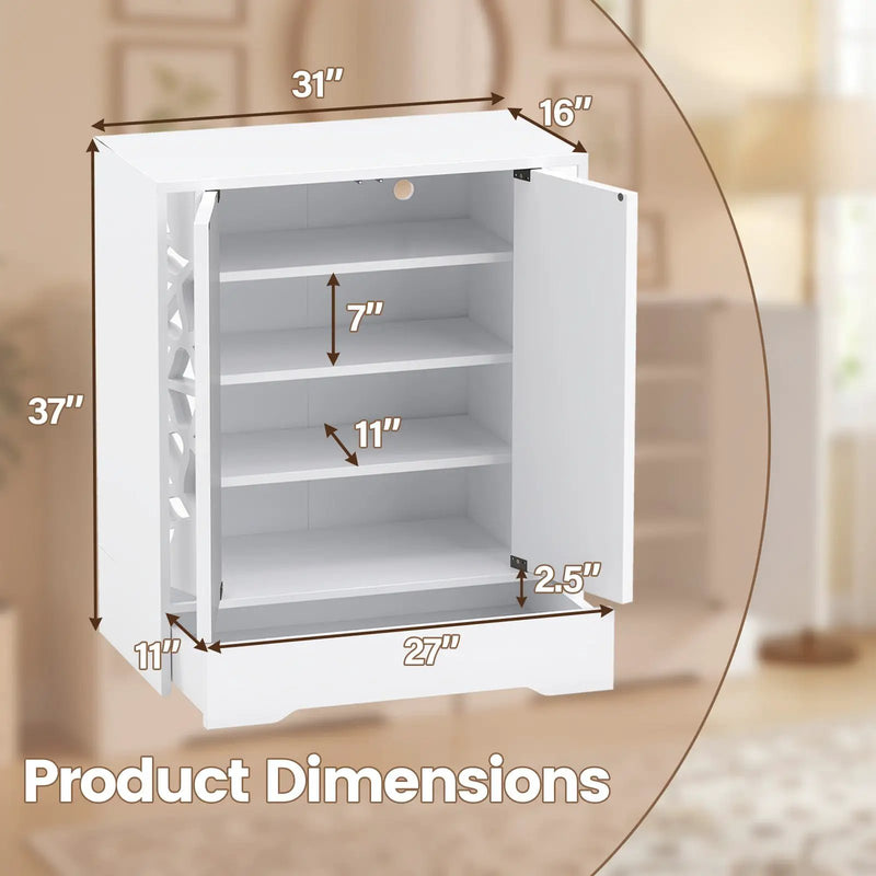 Mirrored Shoe Cabinet 4-Tier Shoe Organizer with Large Drawer-White by DirectDeals