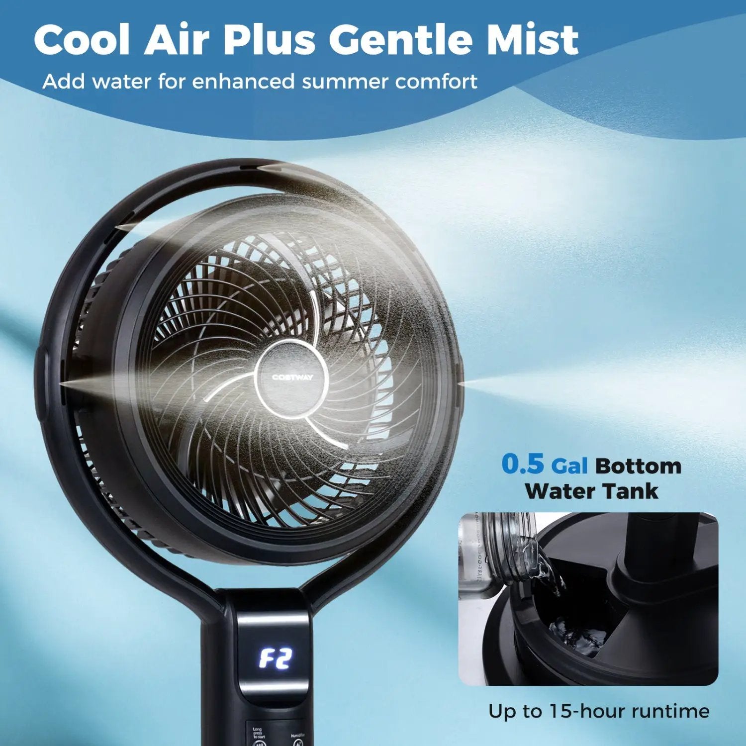 Misting Pedestal Fan Air Circulator with 90° Auto Oscillation Floor Standing Fan with 8 Speeds by DirectDeals