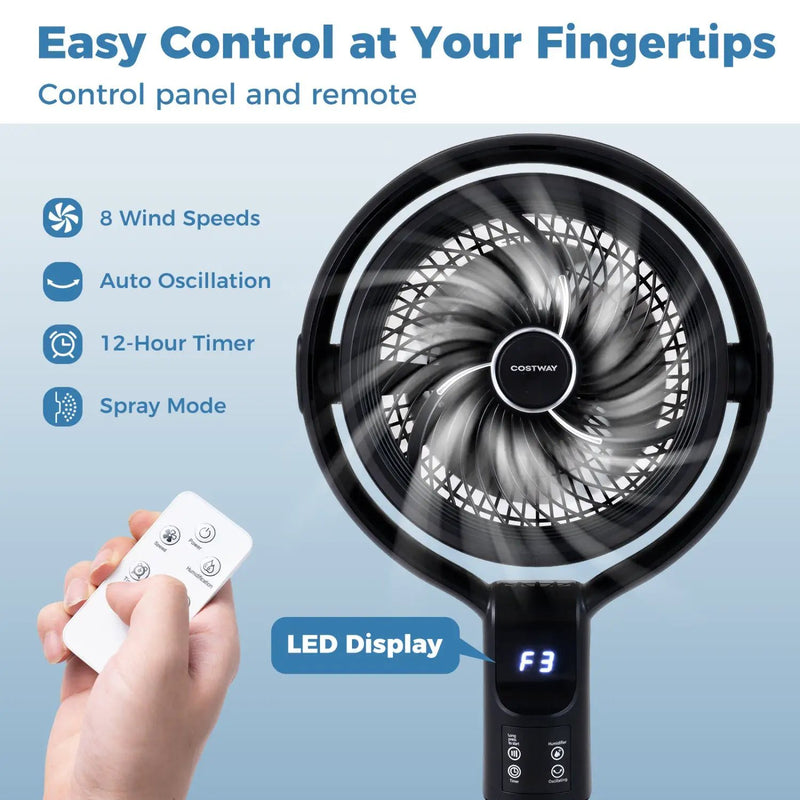 Misting Pedestal Fan Air Circulator with 90° Auto Oscillation Floor Standing Fan with 8 Speeds by DirectDeals