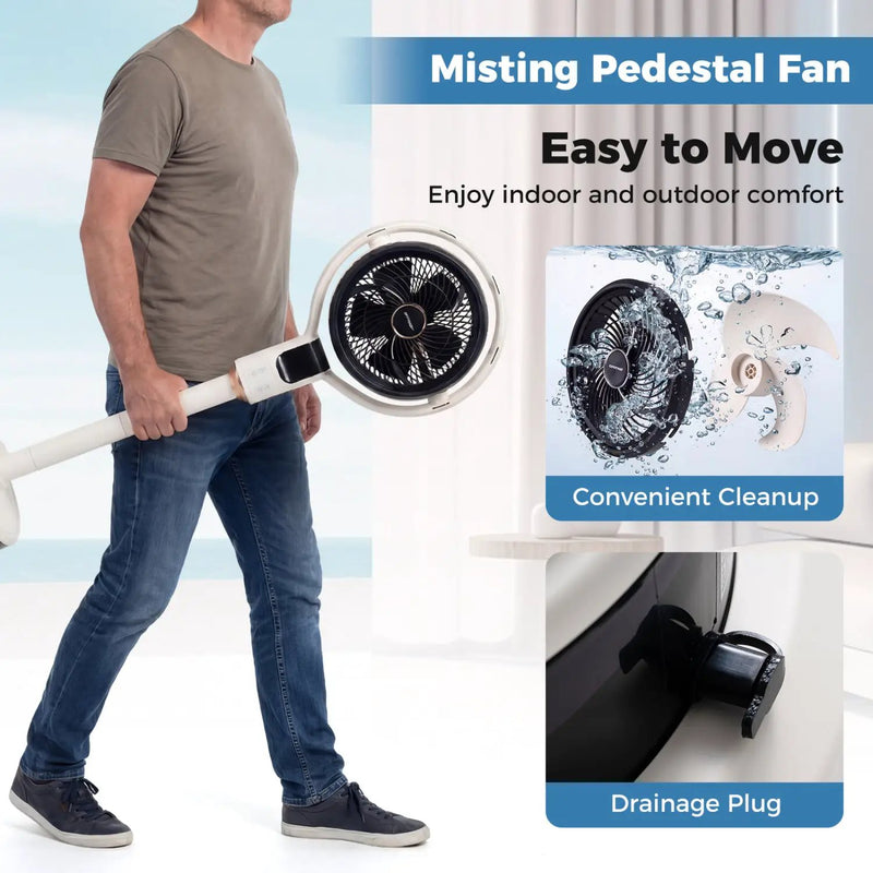 Misting Pedestal Fan Air Circulator with 90° Auto Oscillation Floor Standing Fan with 8 Speeds by DirectDeals
