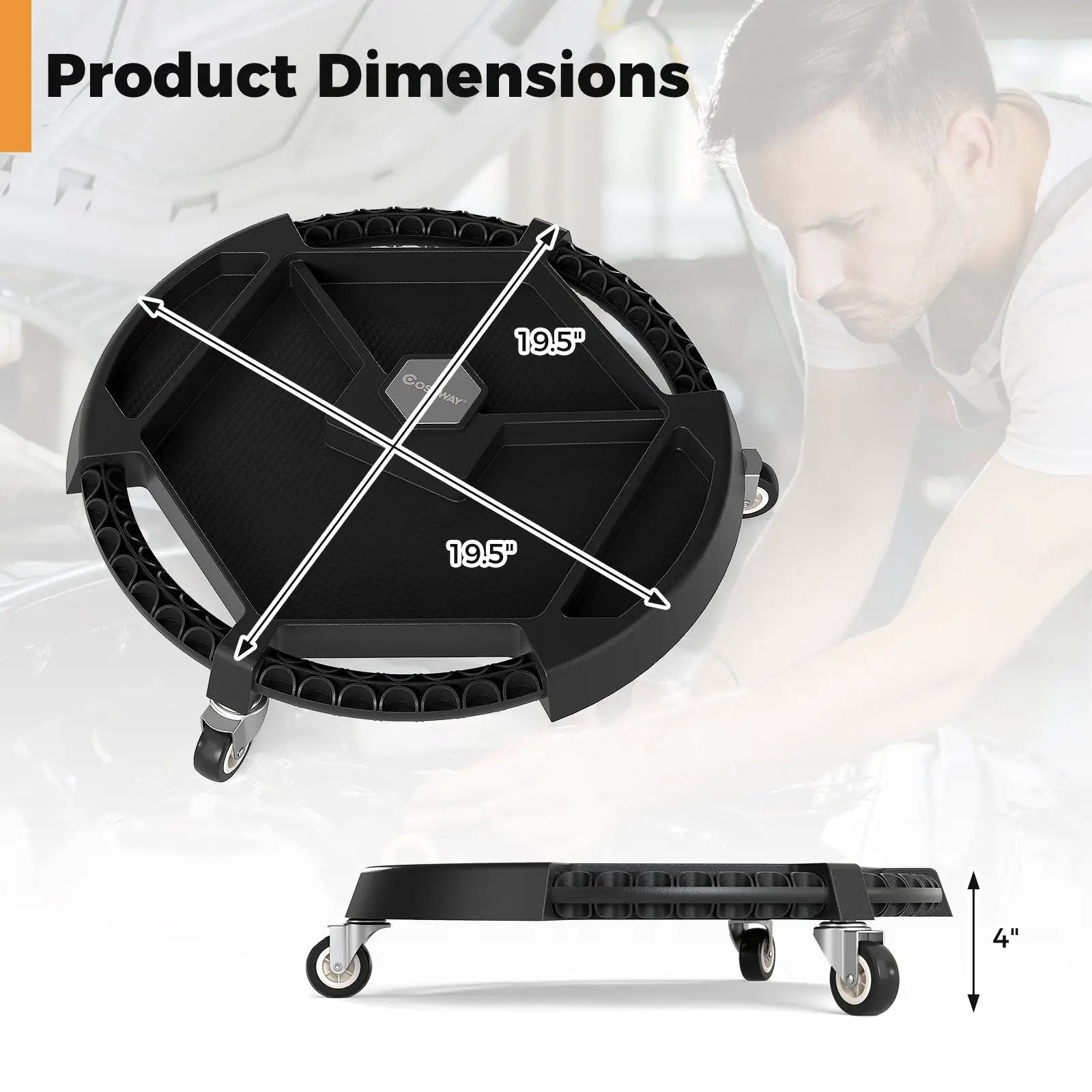 Mobile Automotive Tool Creeper with 3 Swivel Casters and 4 Compartments-Black by DirectDeals