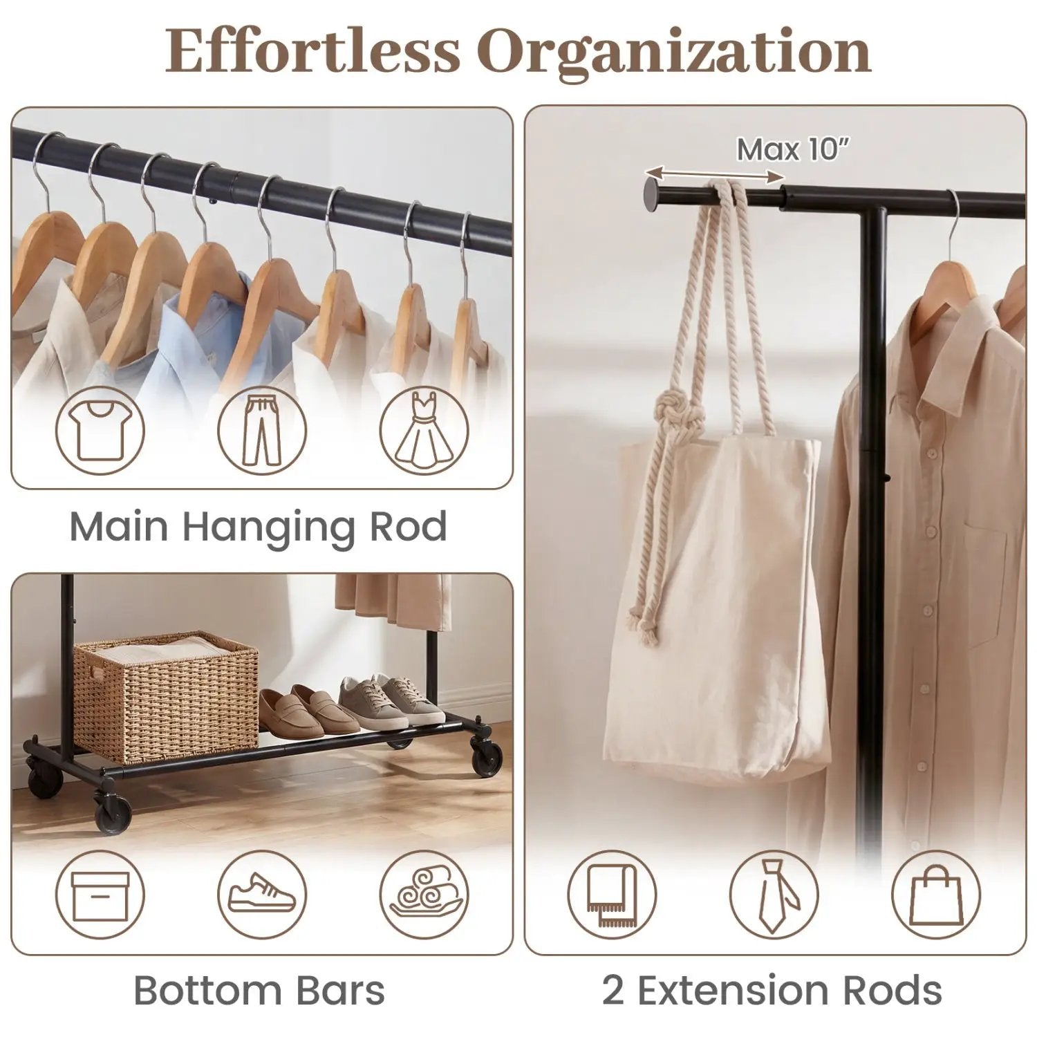 Mobile Garment Rack with Extendable Rods Heavy by DirectDeals