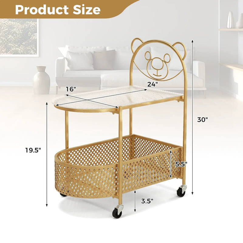 2-Tier Mobile Glass Coffee Table with Bear Pattern by DirectDeals