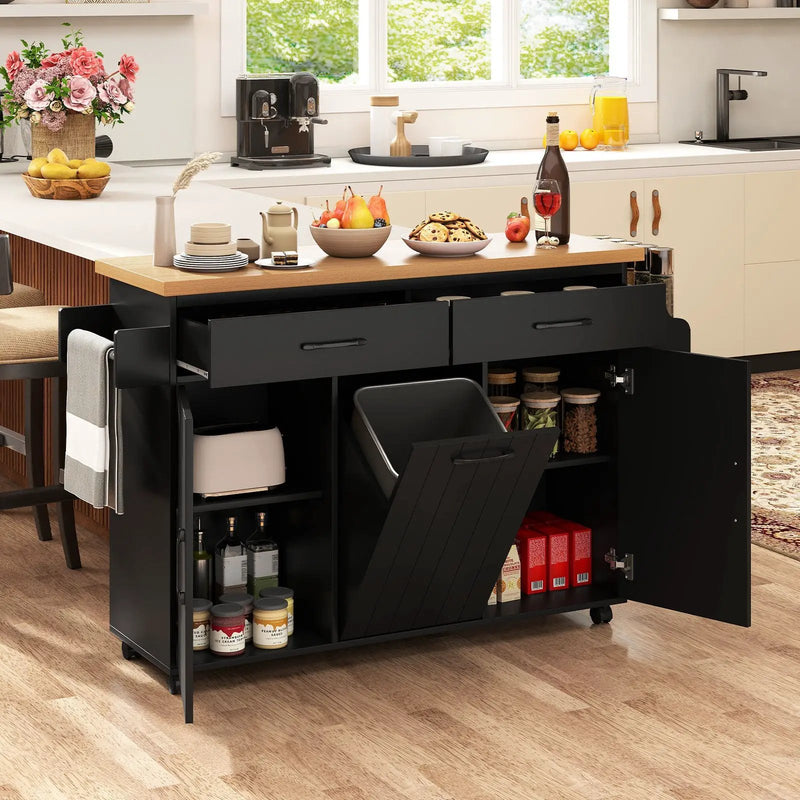 Mobile Kitchen Island Table with Trash Bag Storage for Dining Room by DirectDeals