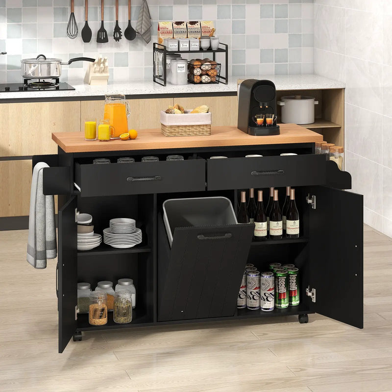 Mobile Kitchen Island Table with Trash Bag Storage for Dining Room by DirectDeals