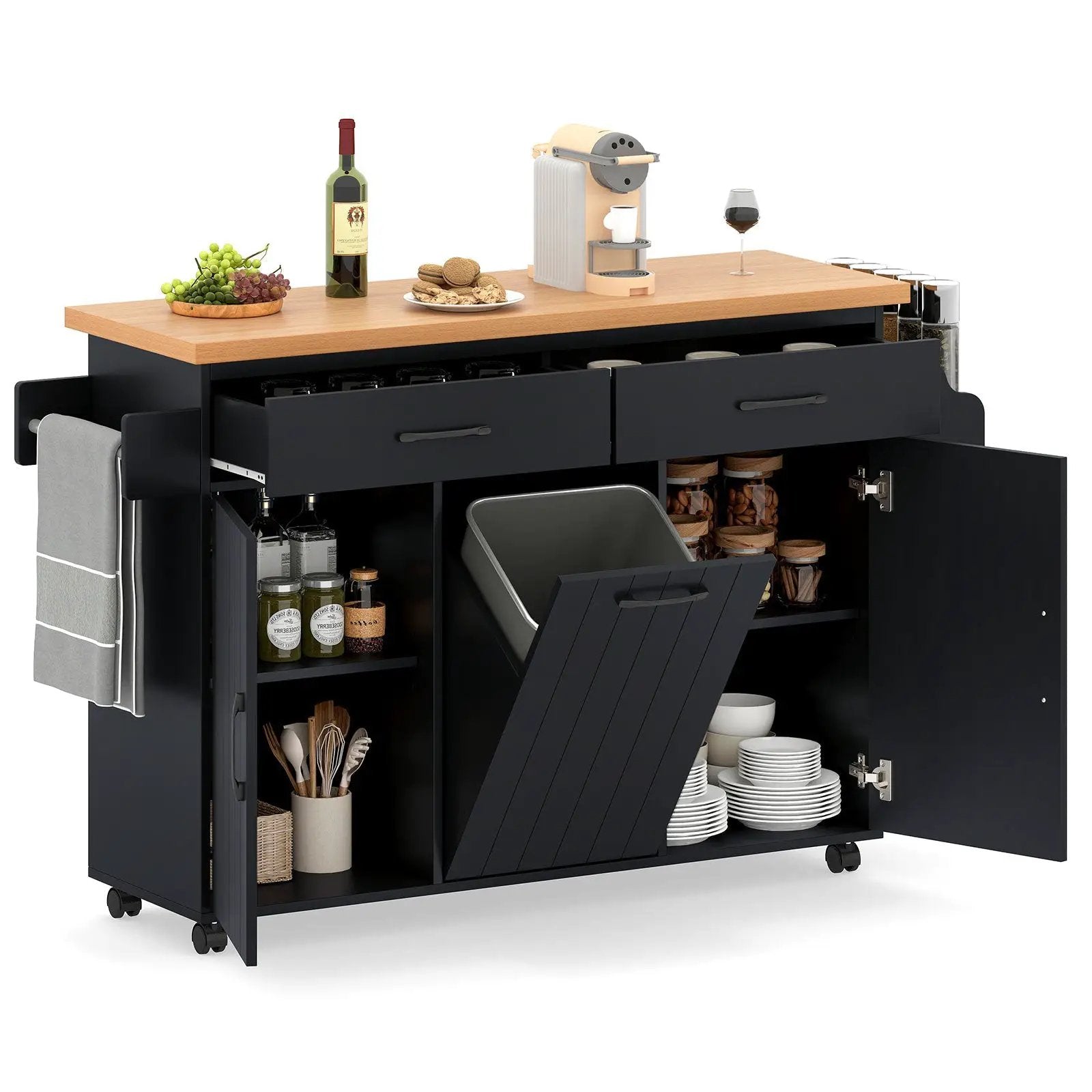 Mobile Kitchen Island Table with Trash Bag Storage for Dining Room by DirectDeals