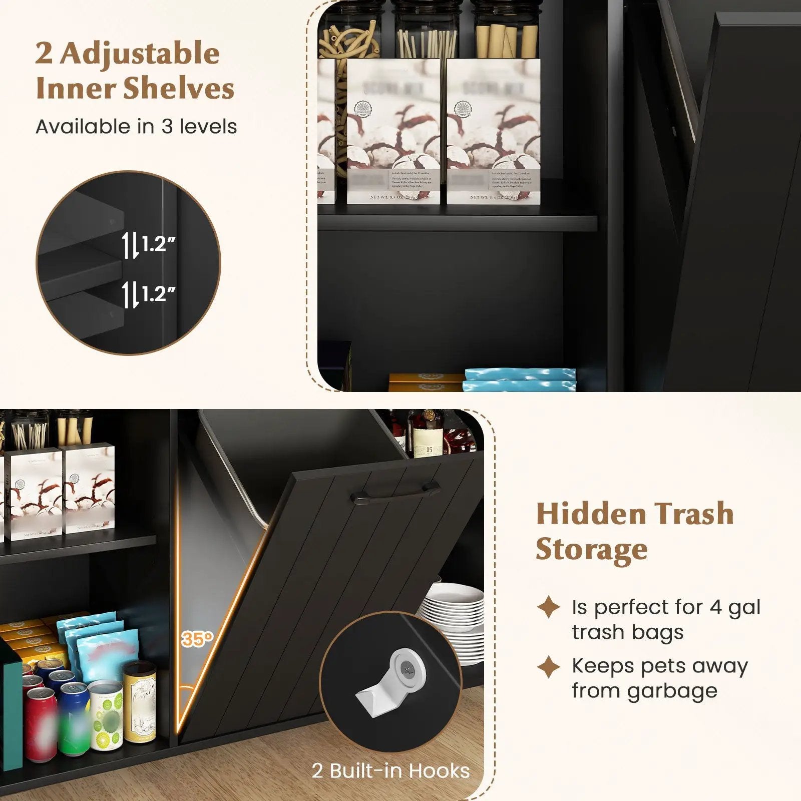 Mobile Kitchen Island Table with Trash Bag Storage for Dining Room by DirectDeals