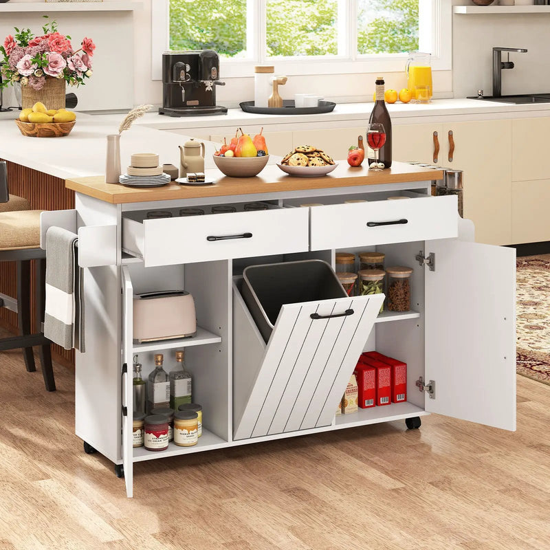 Mobile Kitchen Island Table with Trash Bag Storage for Dining Room by DirectDeals