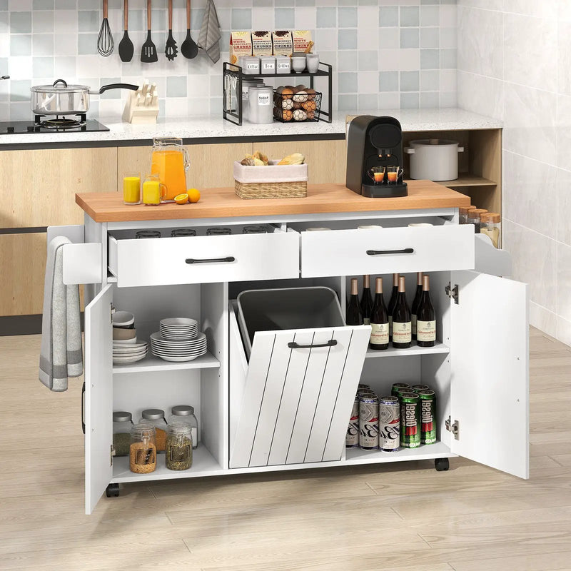 Mobile Kitchen Island Table with Trash Bag Storage for Dining Room by DirectDeals