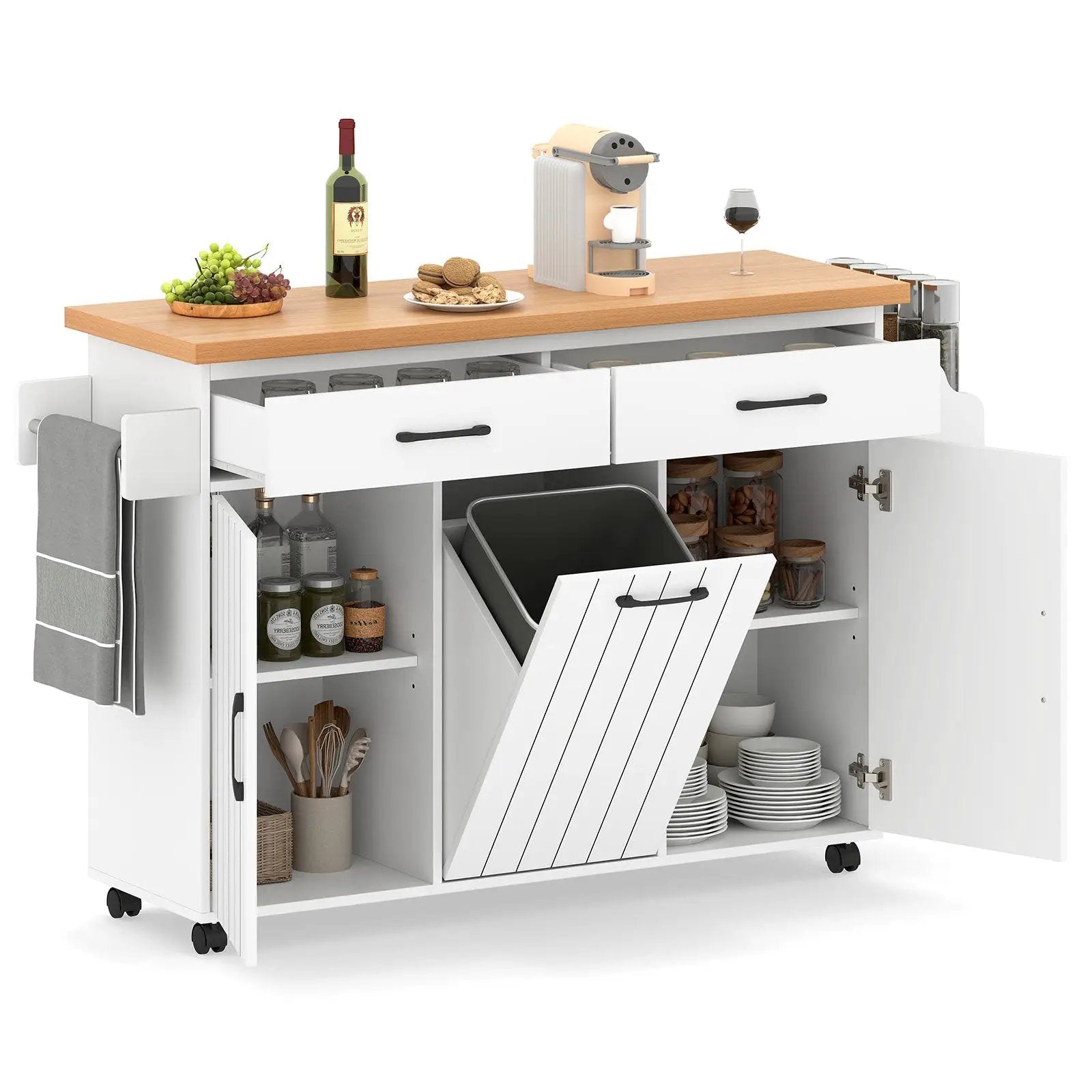 Mobile Kitchen Island Table with Trash Bag Storage for Dining Room by DirectDeals