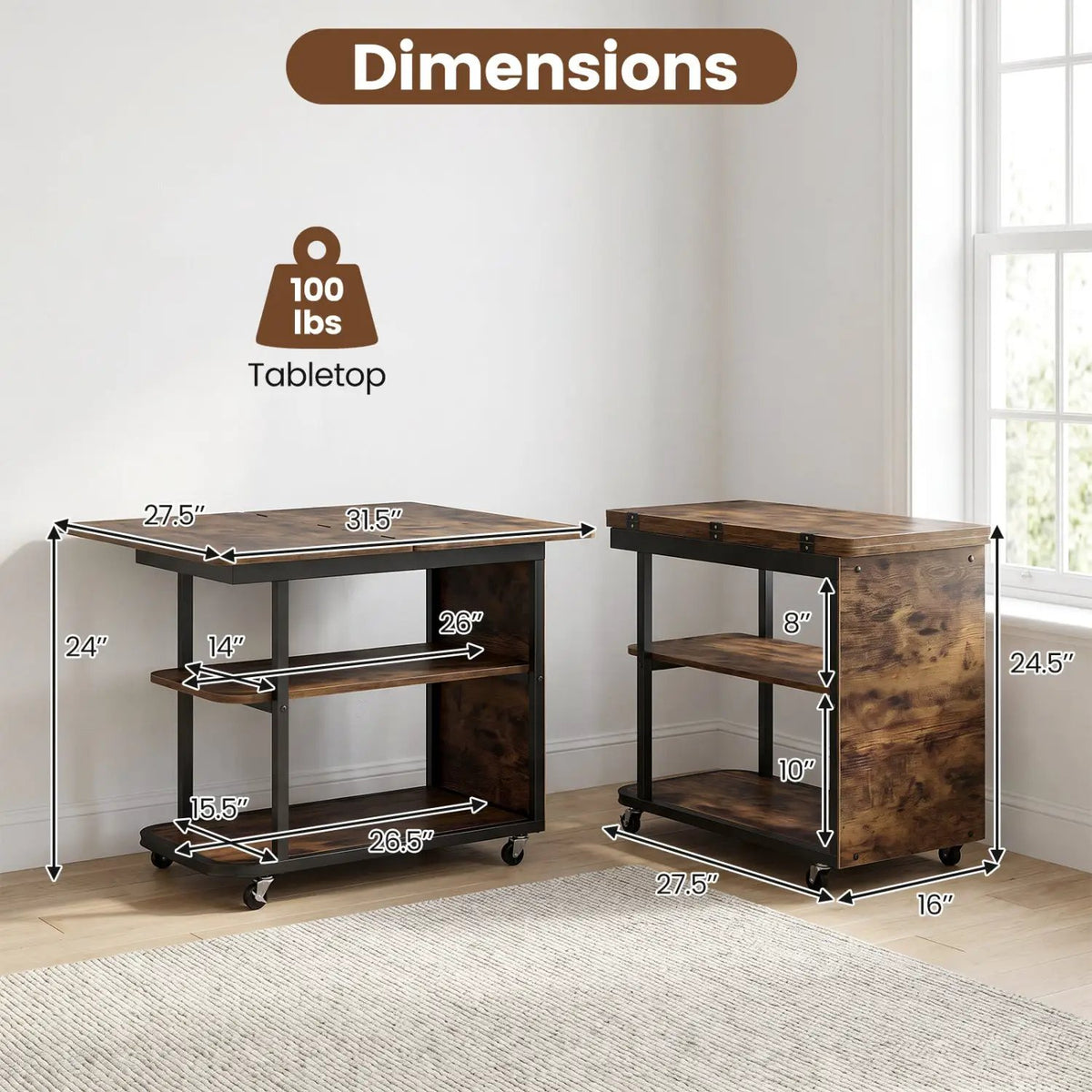 Mobile Side Table with Foldable Swivel Top and 2-Tier Shelf, photo 13 of 16