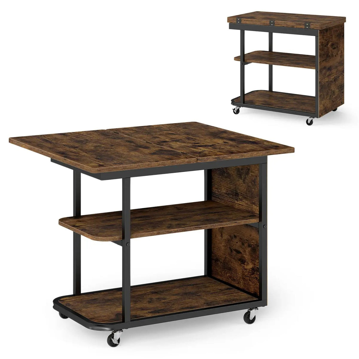 Mobile Side Table with Foldable Swivel Top and 2-Tier Shelf, photo 15 of 16