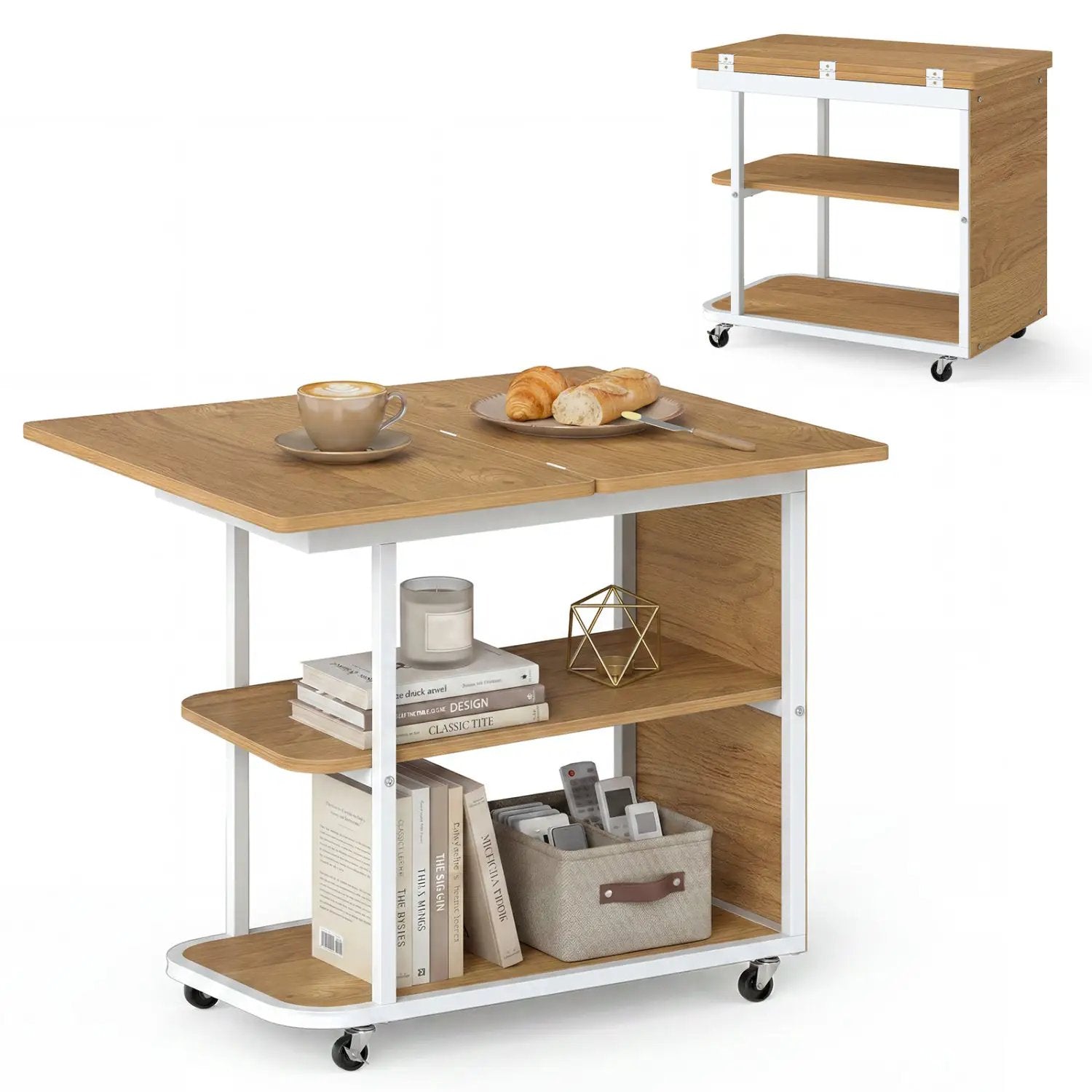 Mobile Side Table with Foldable Swivel Top and 2-Tier Shelf by DirectDeals
