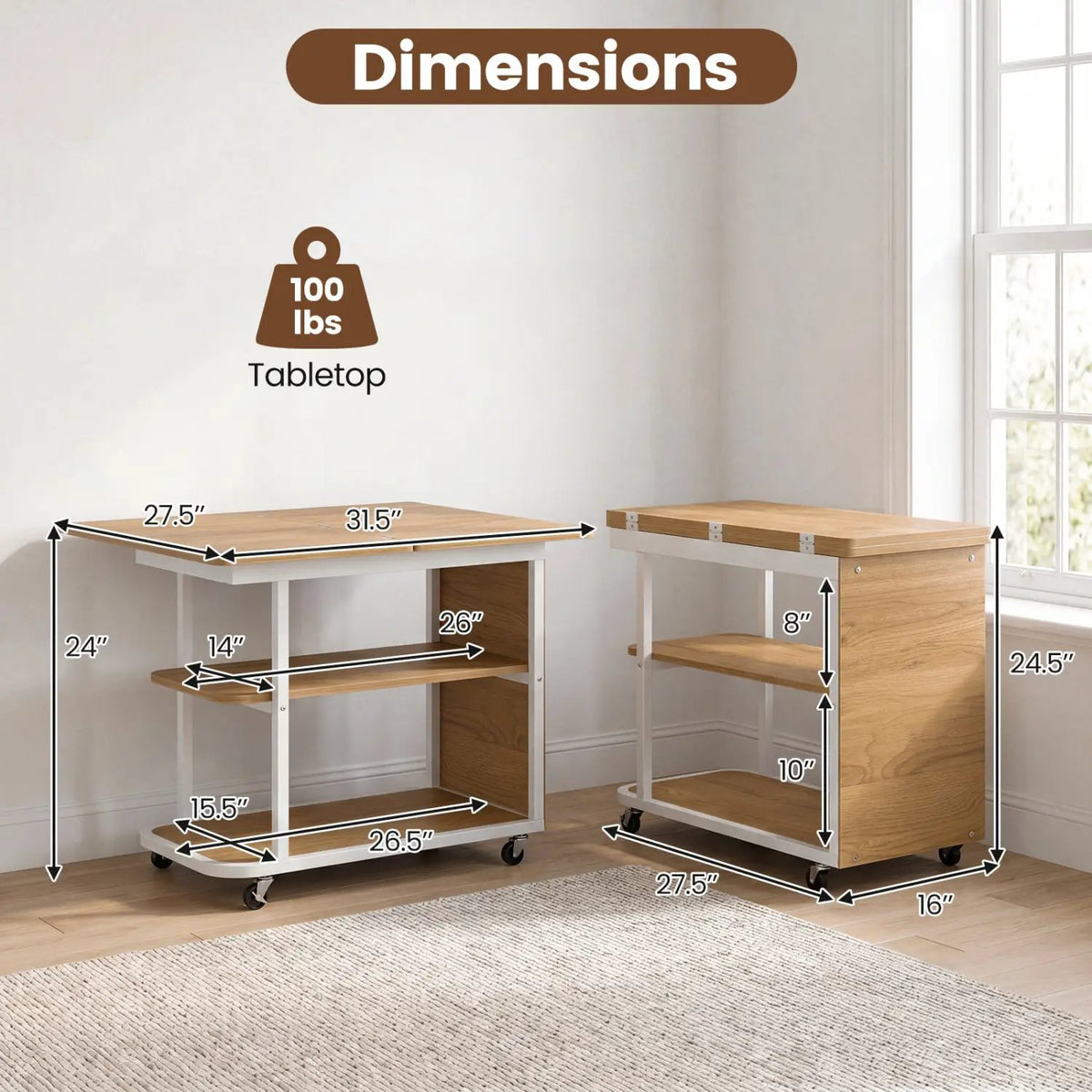 Mobile Side Table with Foldable Swivel Top and 2-Tier Shelf, photo 5 of 16