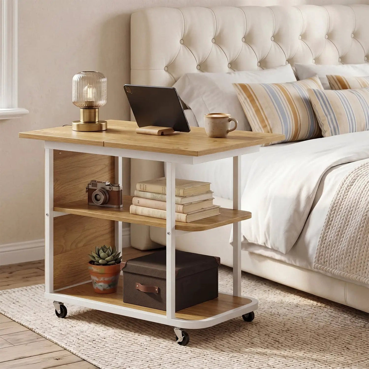 Mobile Side Table with Foldable Swivel Top and 2-Tier Shelf, photo 6 of 16