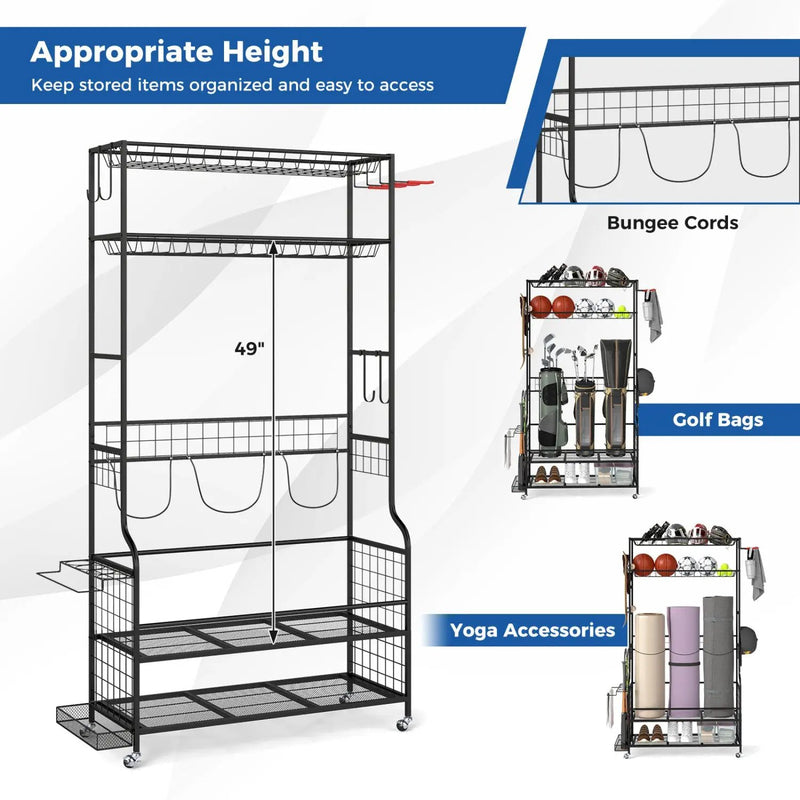Mobile Sports Equipment Organizer with Golf Bags Storage and Club Rack by DirectDeals