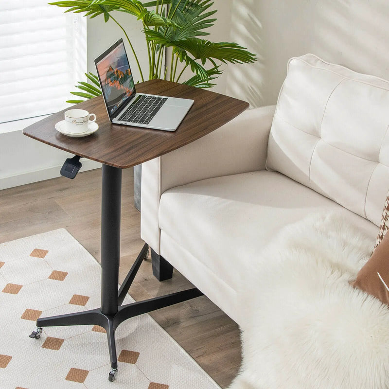 Height Adjustable Mobile Standing Desk with Lockable Wheels-Brown by DirectDeals