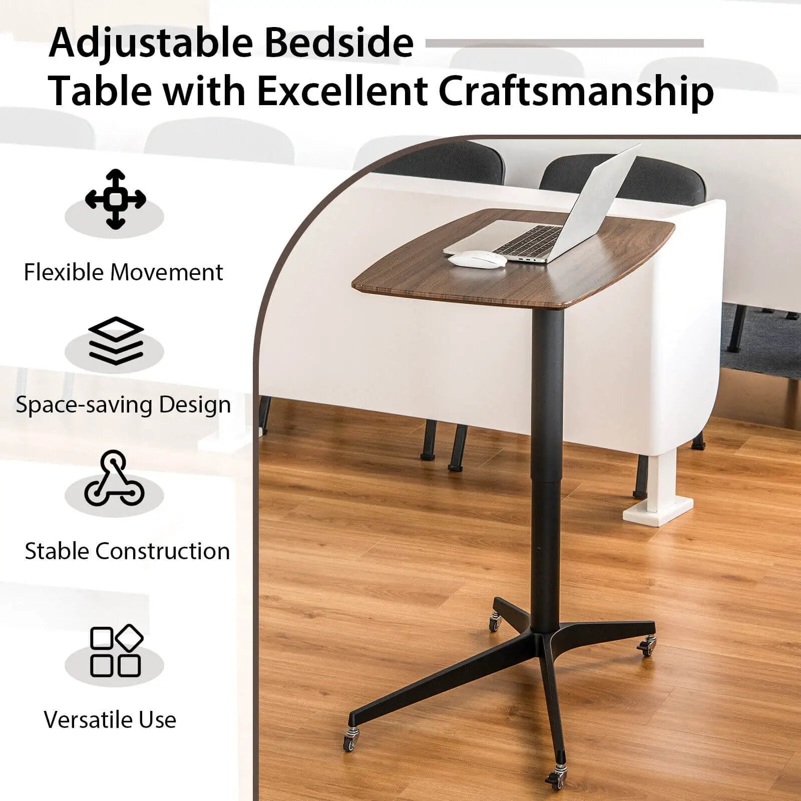 Height Adjustable Mobile Standing Desk with Lockable Wheels-Brown by DirectDeals