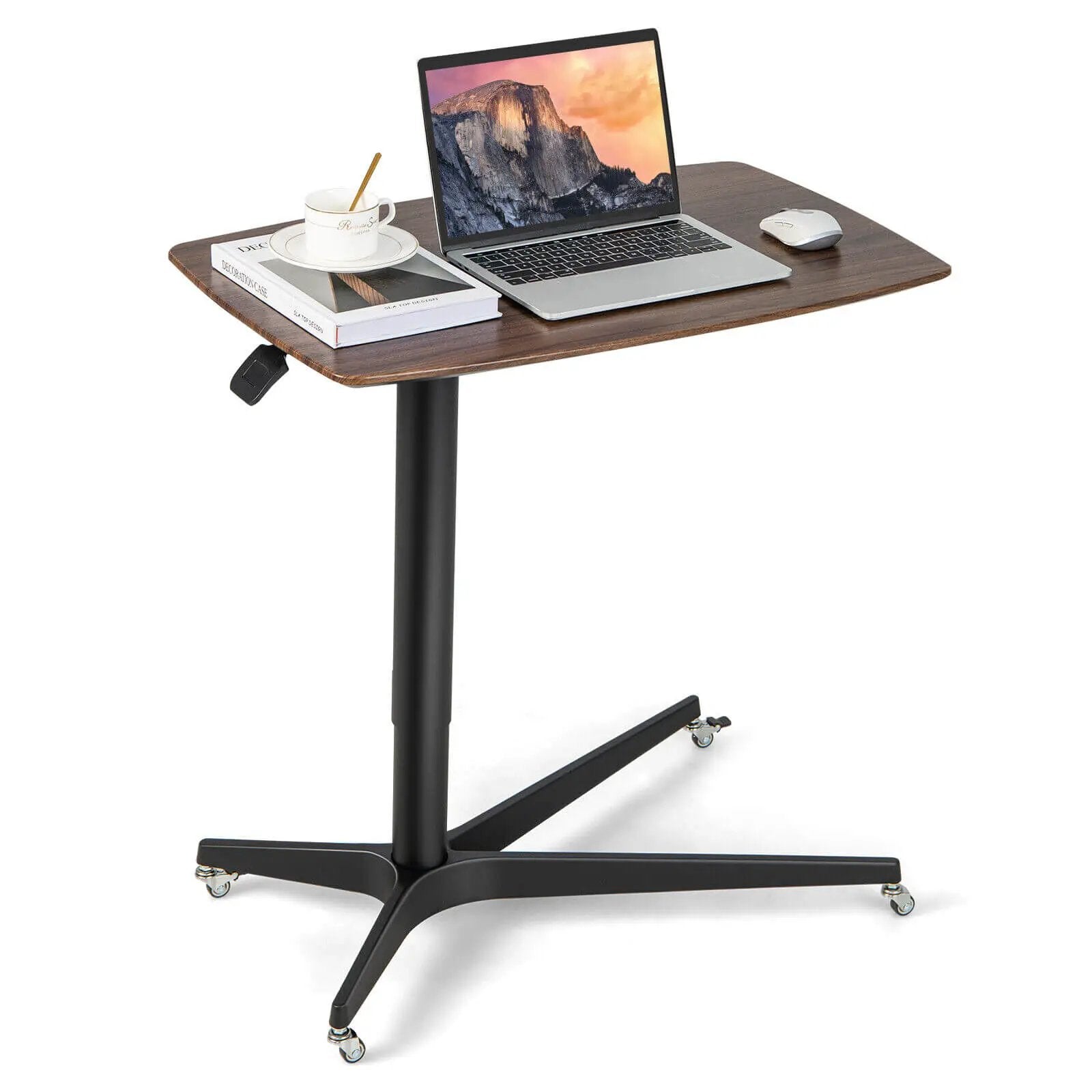 Height Adjustable Mobile Standing Desk with Lockable Wheels-Brown by DirectDeals
