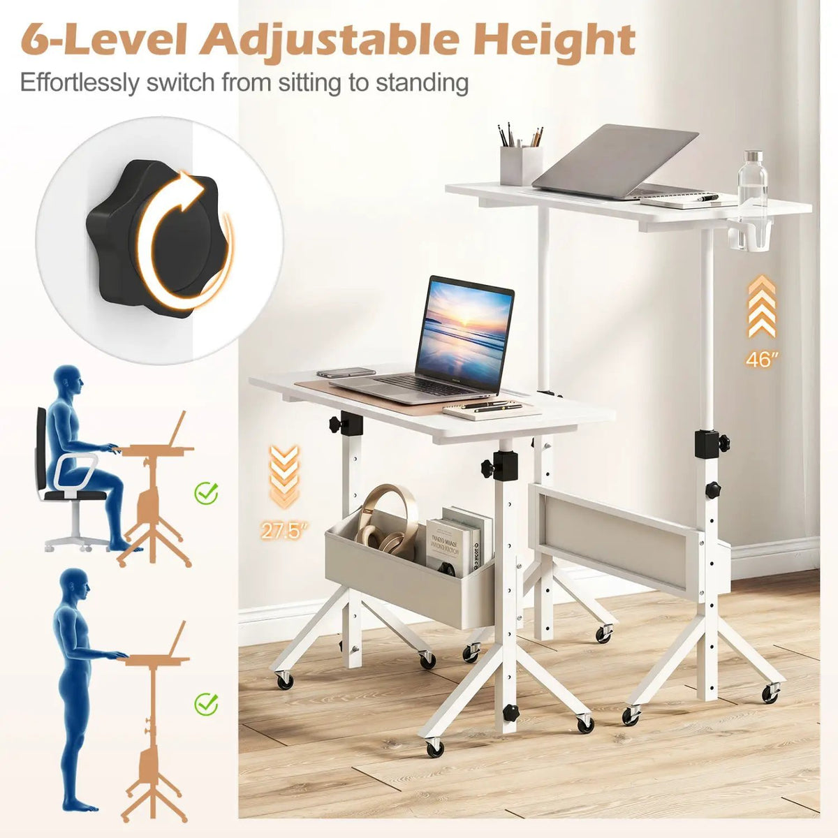 Mobile Standing Desk with Adjustable Height and Wheels, photo 8 of 23