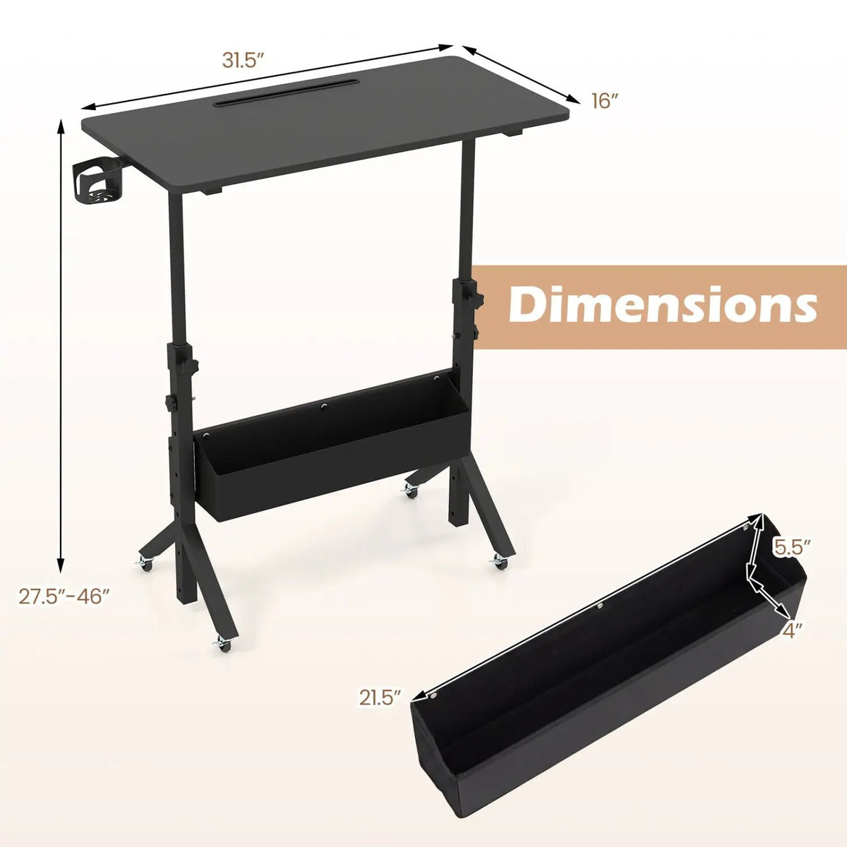 Mobile Standing Desk with Adjustable Height and Wheels, photo 12 of 23
