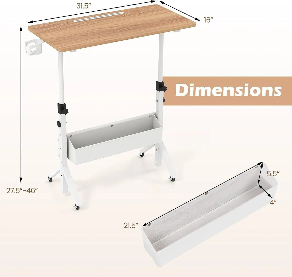 Mobile Standing Desk with Adjustable Height and Wheels, photo 19 of 23