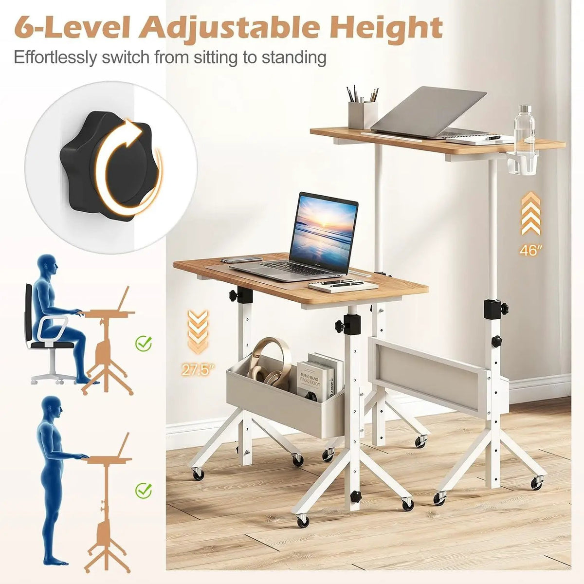 Mobile Standing Desk with Adjustable Height and Wheels, photo 20 of 23