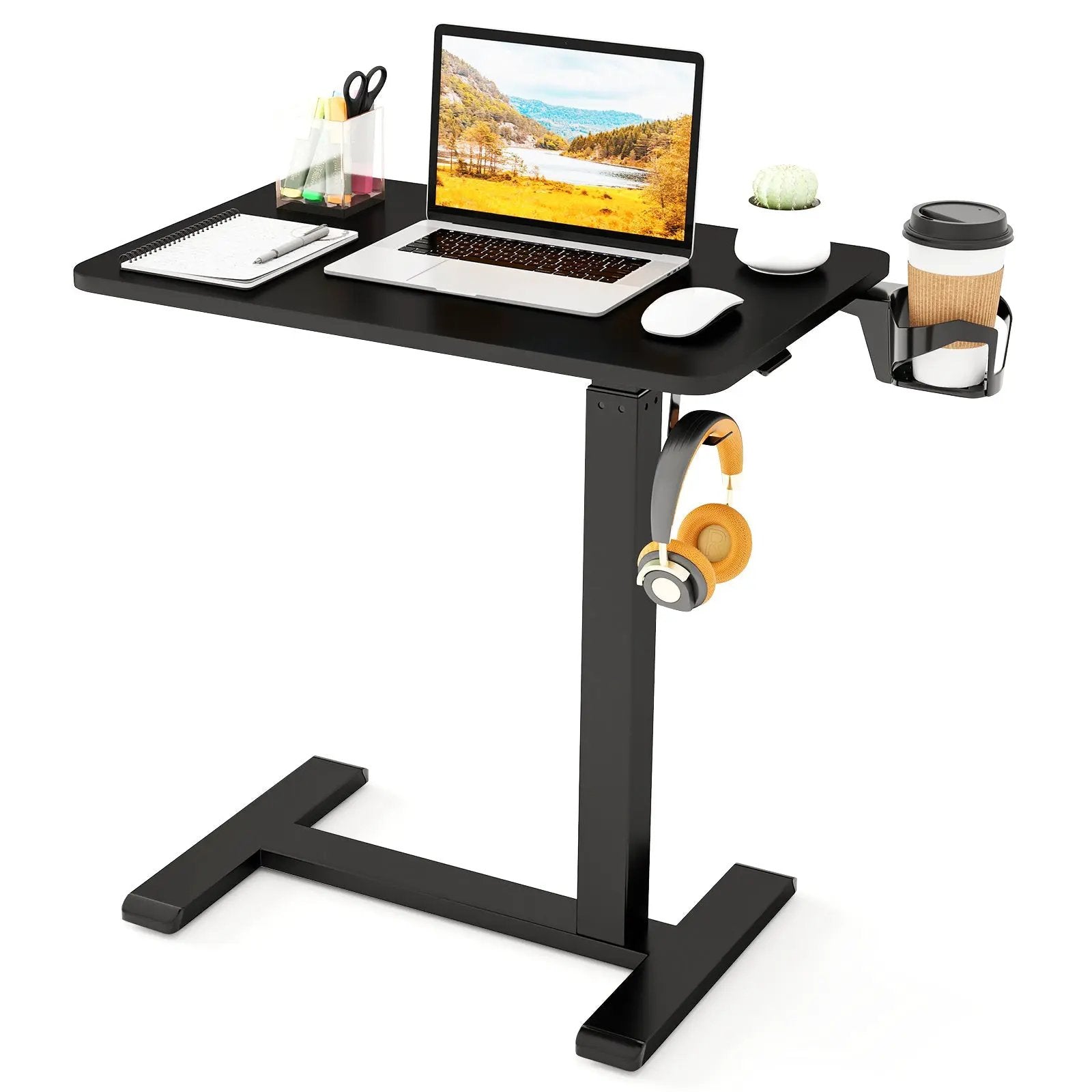 Mobile Standing Desk Height Adjustable Overbed Bedside Table with Cup Holder by DirectDeals