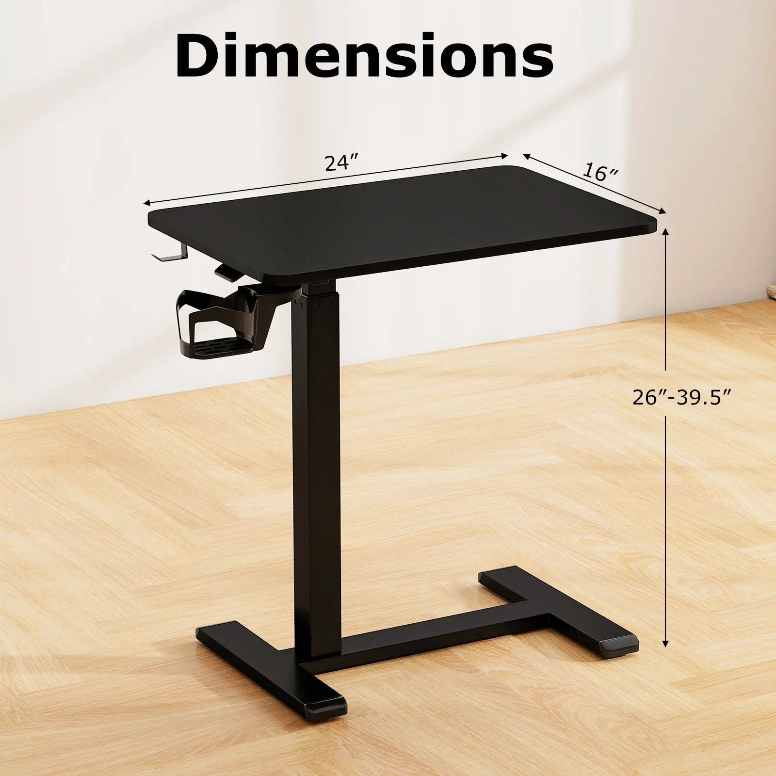 Mobile Standing Desk Height Adjustable Overbed Bedside Table with Cup Holder by DirectDeals