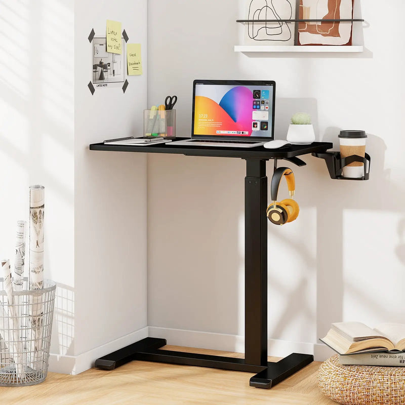 Mobile Standing Desk Height Adjustable Overbed Bedside Table with Cup Holder by DirectDeals