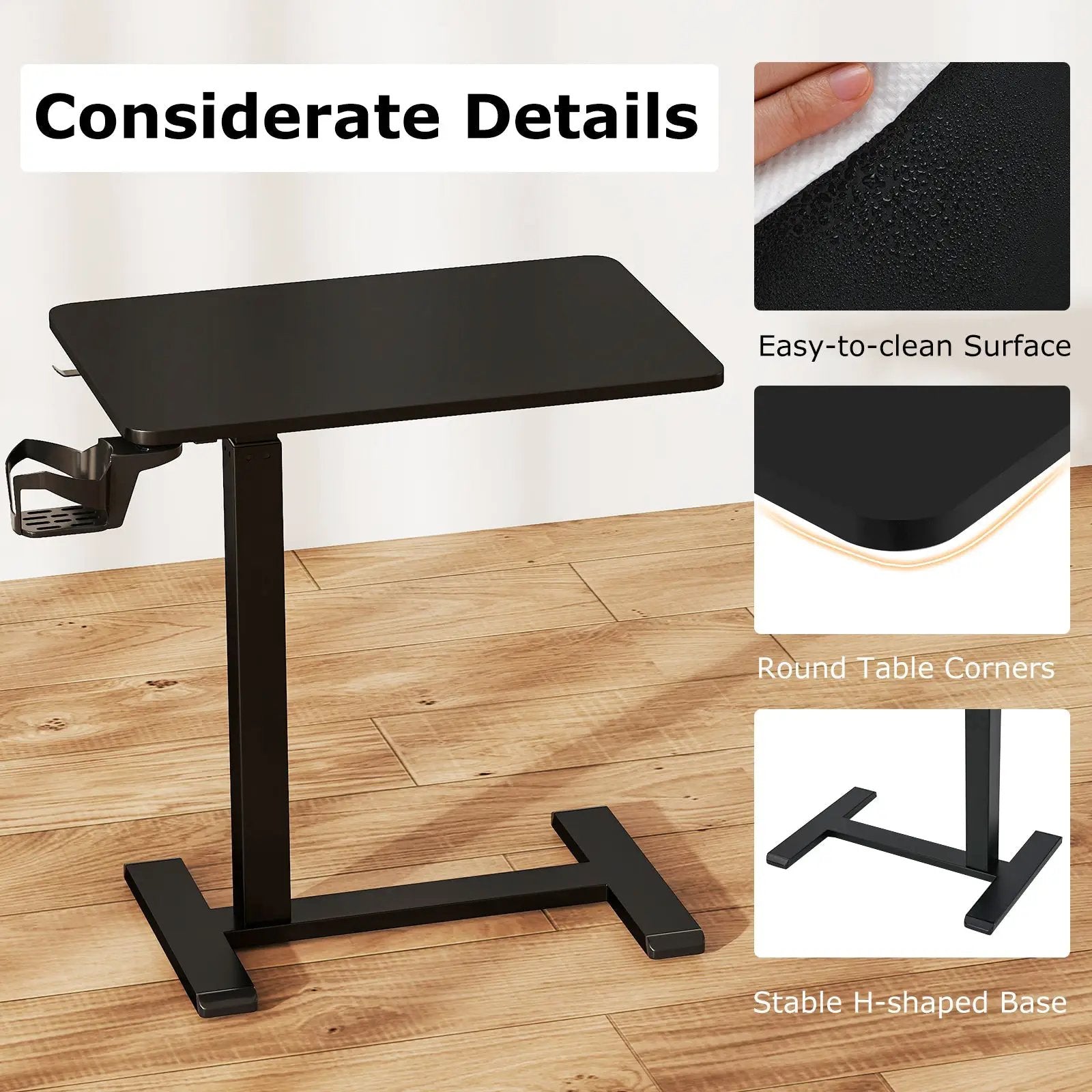 Mobile Standing Desk Height Adjustable Overbed Bedside Table with Cup Holder by DirectDeals
