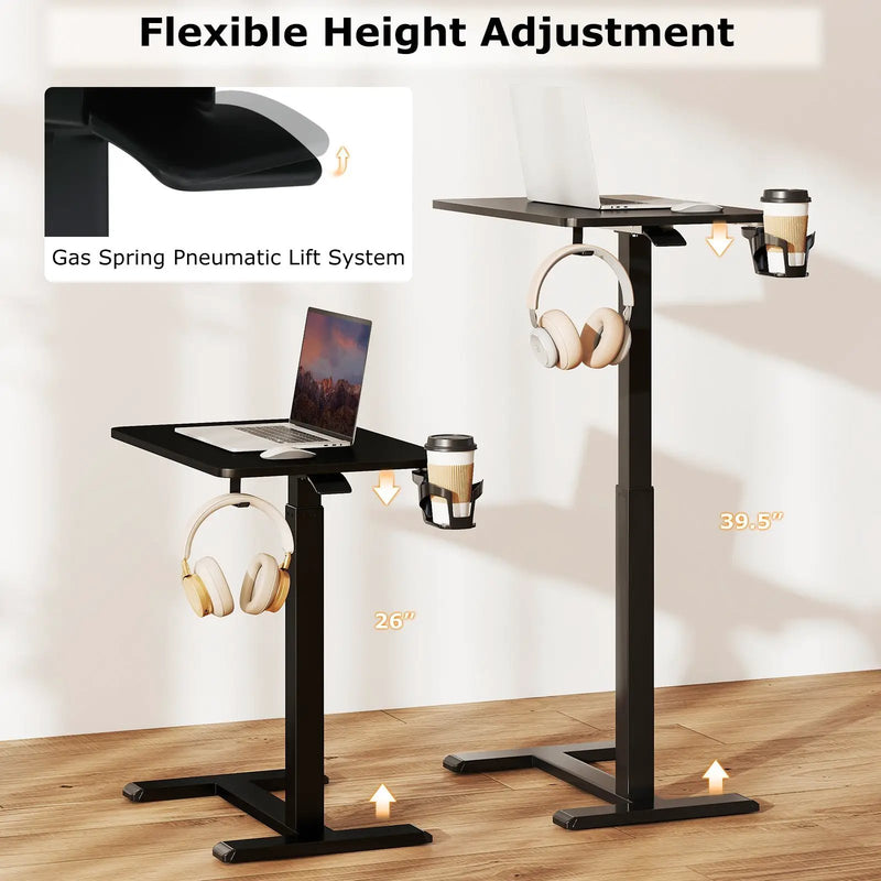 Mobile Standing Desk Height Adjustable Overbed Bedside Table with Cup Holder by DirectDeals