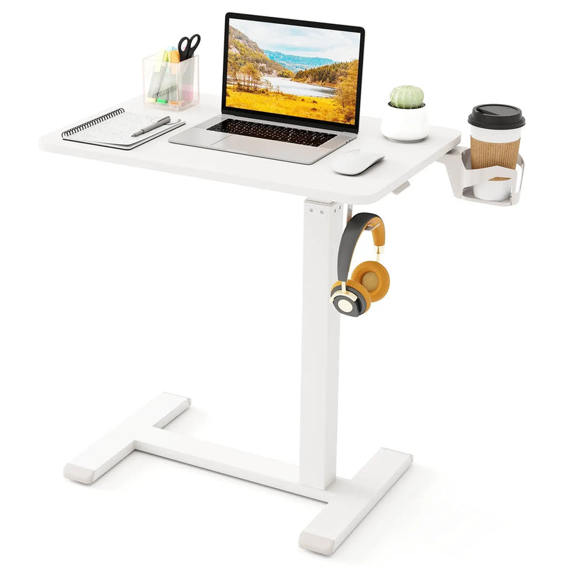 Mobile Standing Desk Height Adjustable Overbed Bedside Table with Cup Holder by DirectDeals
