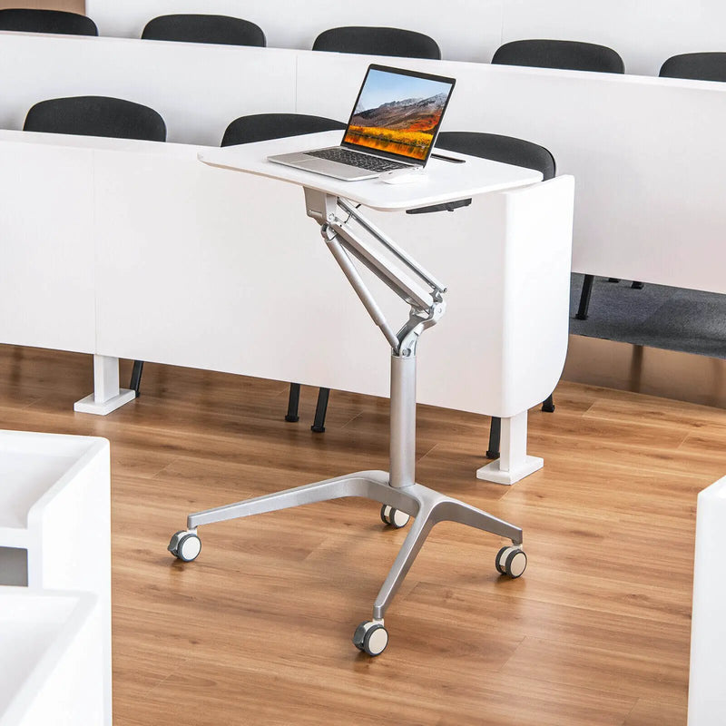 Mobile Standing Laptop Desk with Tablet Holder and 4 Rolling Casters-White by DirectDeals