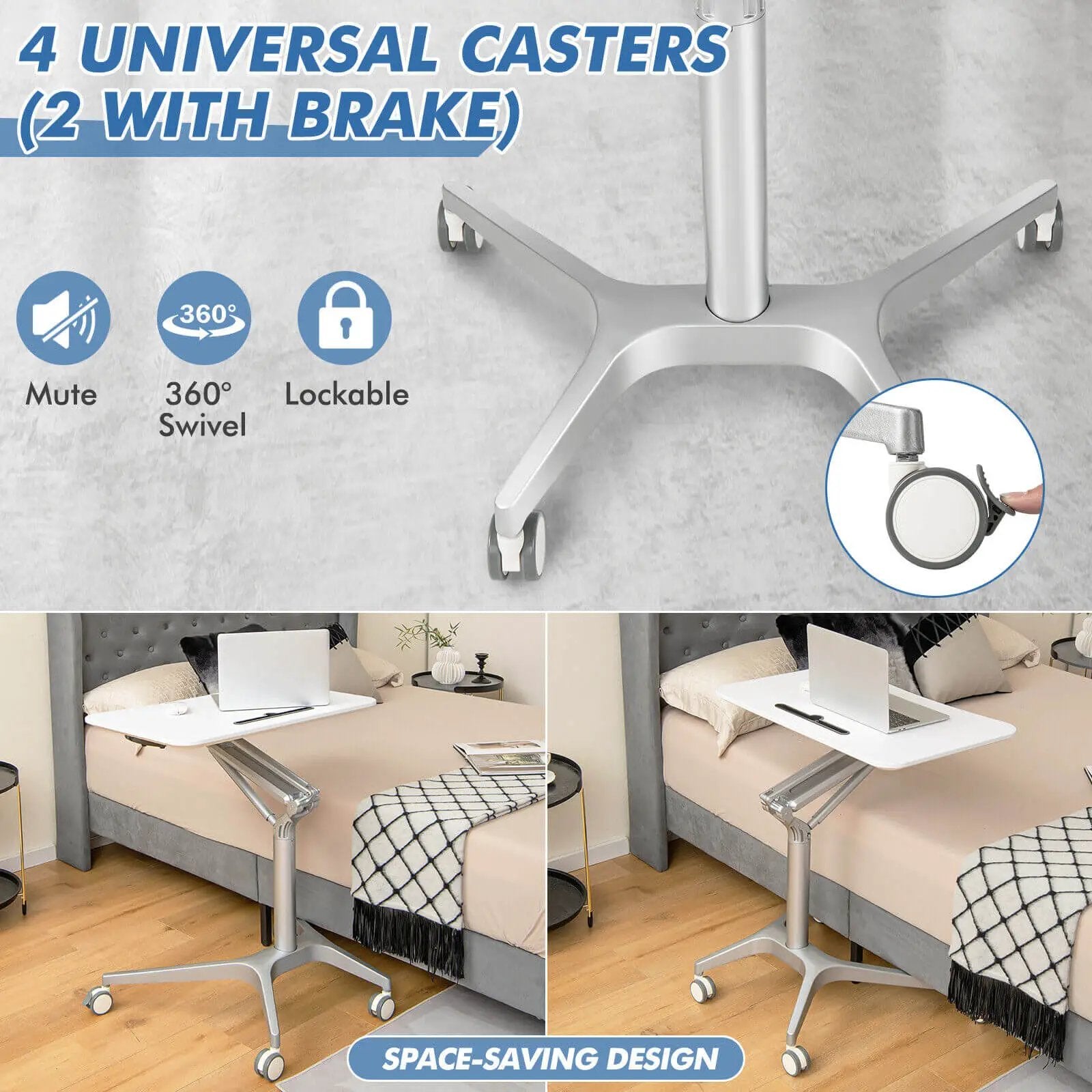 Mobile Standing Laptop Desk with Tablet Holder and 4 Rolling Casters-White by DirectDeals