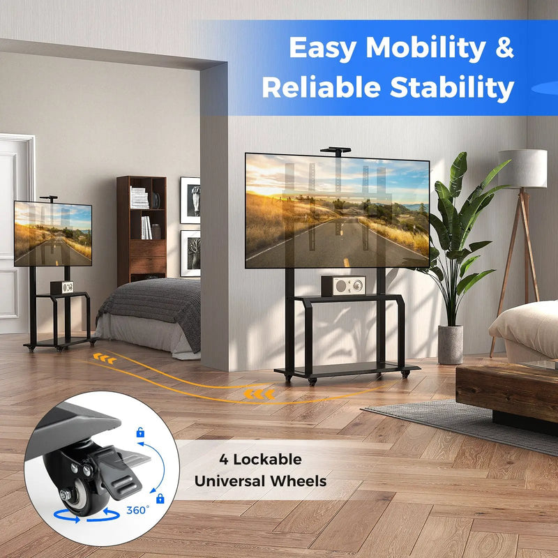 Mobile TV Stand with Camera Shelf and AV Shelves for 32-80 Inch Flat/Curved TVs by DirectDeals
