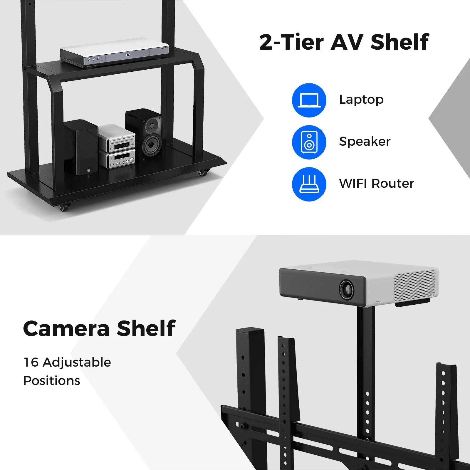 Mobile TV Stand with Camera Shelf and AV Shelves for 32-80 Inch Flat/Curved TVs by DirectDeals