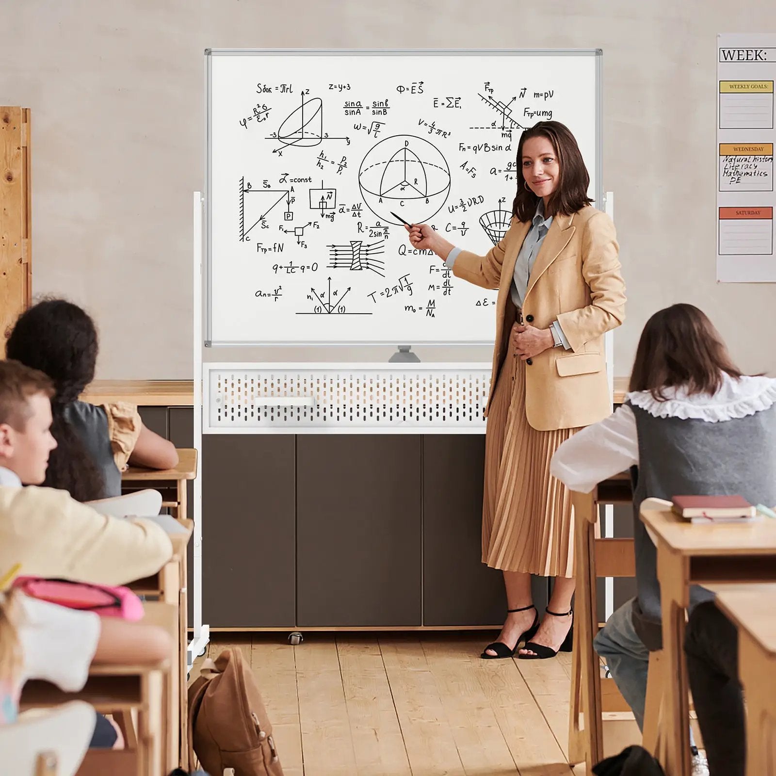 Mobile Whiteboard Adjustable Double-Sided Magnetic Board with Pegboard-White by DirectDeals