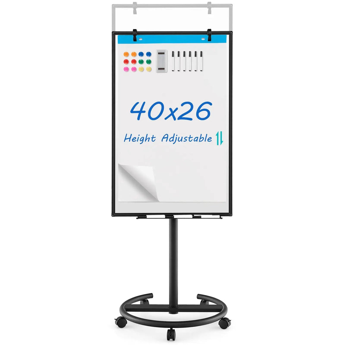 Height-Adjustable Mobile Whiteboard with Round Stand Paper Clips, photo 3 of 10
