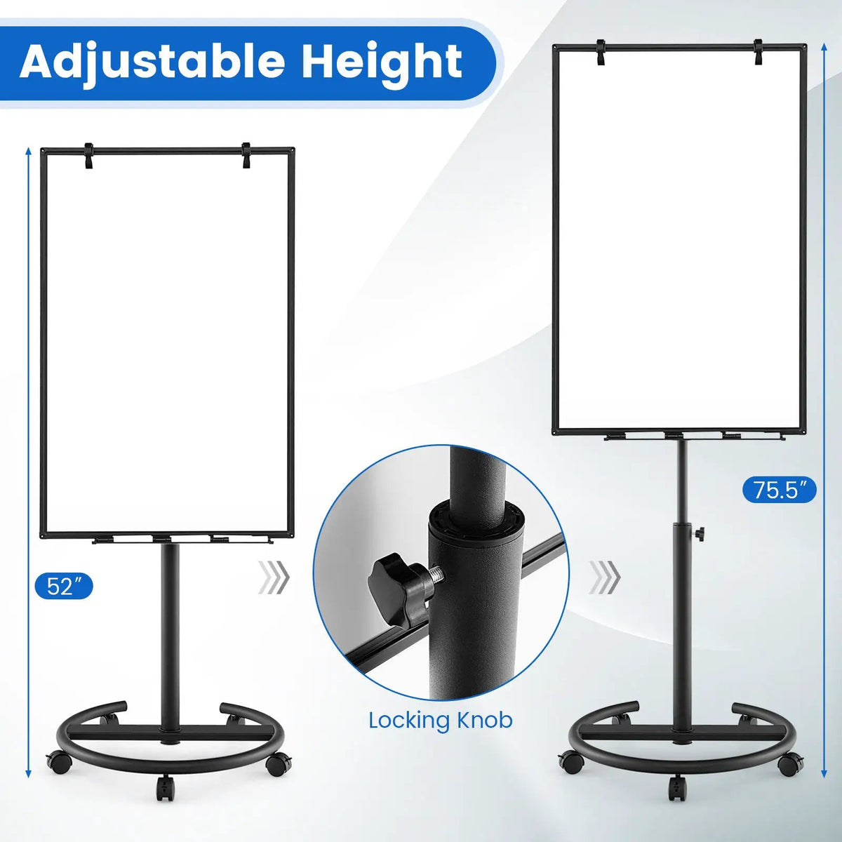 Height-Adjustable Mobile Whiteboard with Round Stand Paper Clips, photo 5 of 10